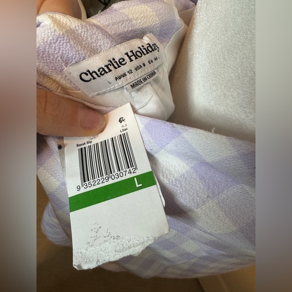 NWT Charlie Holiday Check Print Midi Slip Dress Lilac Size 8 - Picture 7 of 7